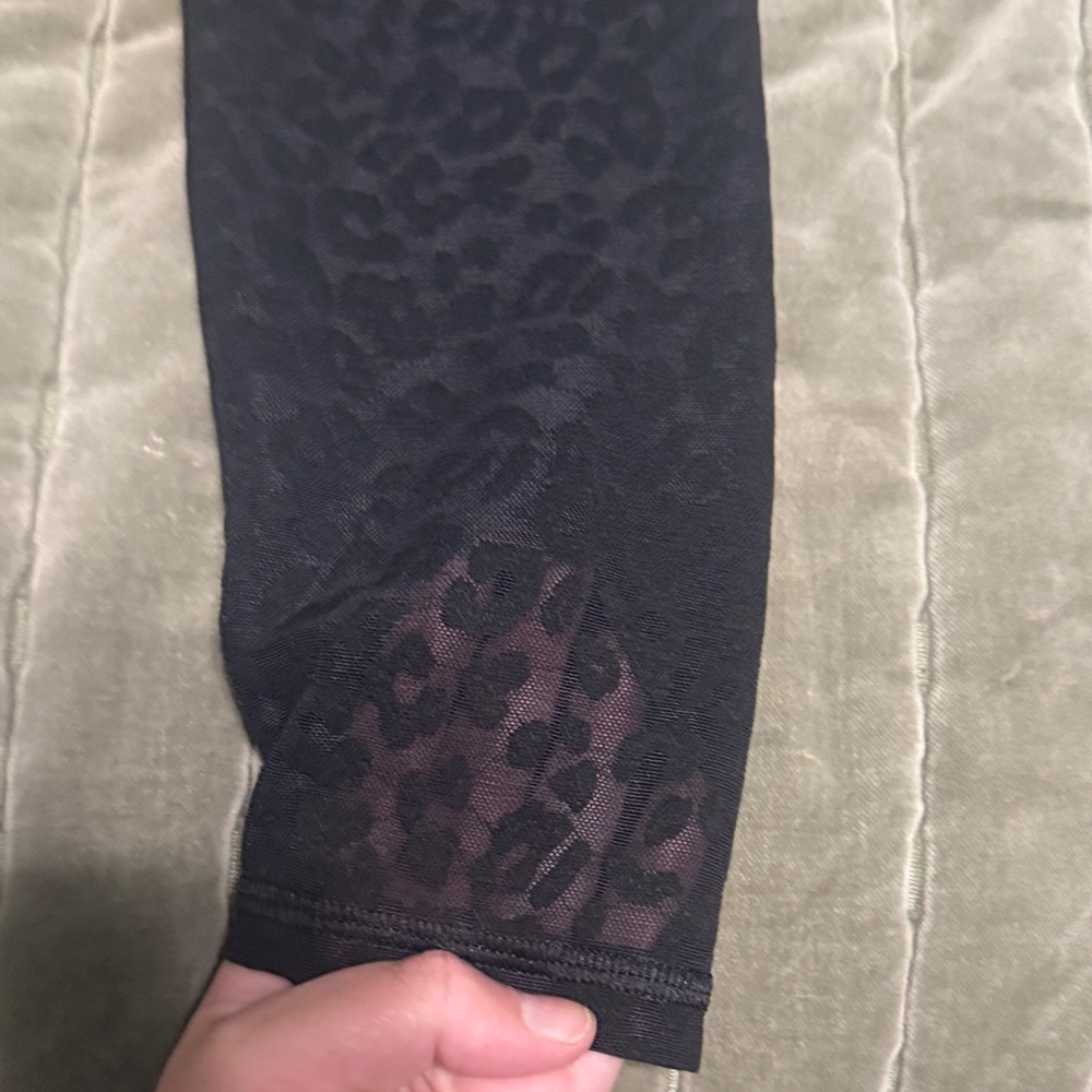 Victoria's Secret Black Leggings w/ Sheer Leopard Print Lace
